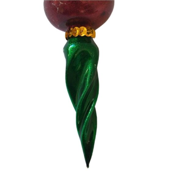 Vintage Glass Ornament Oblong Abstract Handblown Red Green Retro 70s MCM Sequins - Picture 7 of 16
